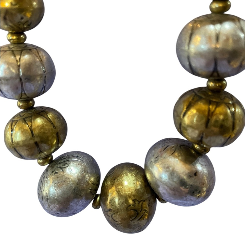Vintage Round Bead Necklace Silver & Gold - Picture 2 of 5